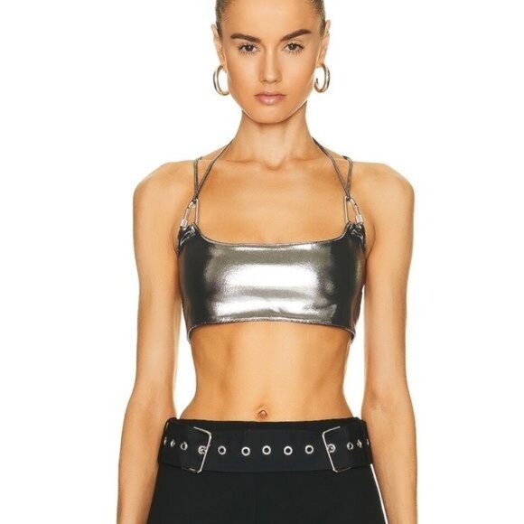 Monse Foil Back Detail Bra Top in Silver - Picture 2 of 5